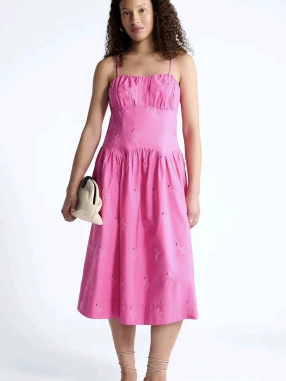 FREE Assembly Pink Spaghetti-Strap Midi Dress Like Anthropologie Size S